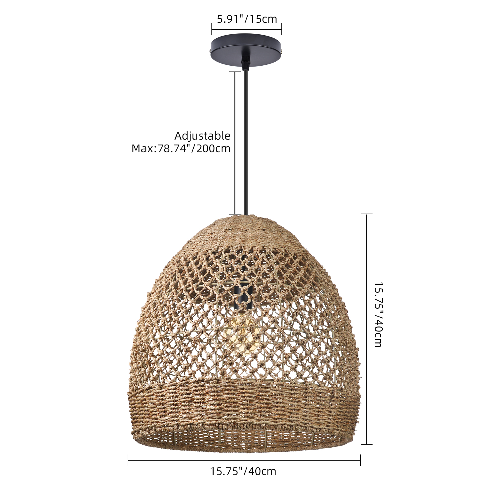 Natural Seagrass Lampshade Rattan Pendant Light Handmade Lamp Fixture
