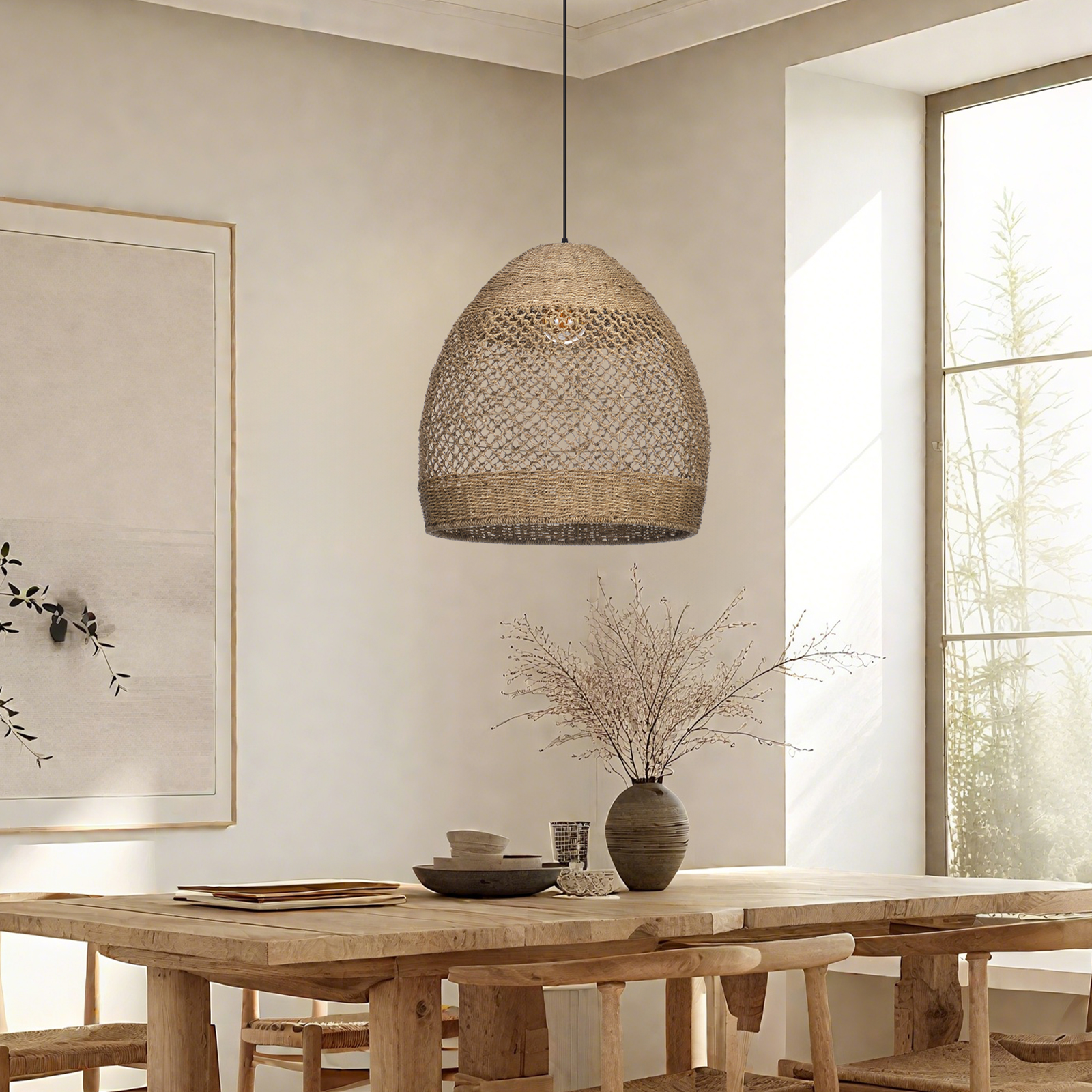 Natural Seagrass Lampshade Rattan Pendant Light Handmade Lamp Fixture