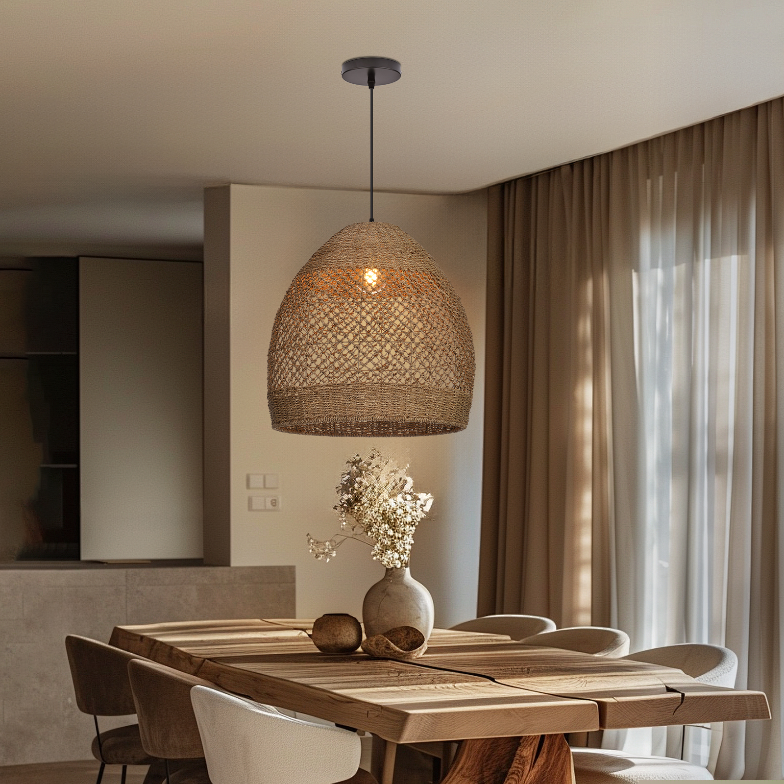 Natural Seagrass Lampshade Rattan Pendant Light Handmade Lamp Fixture