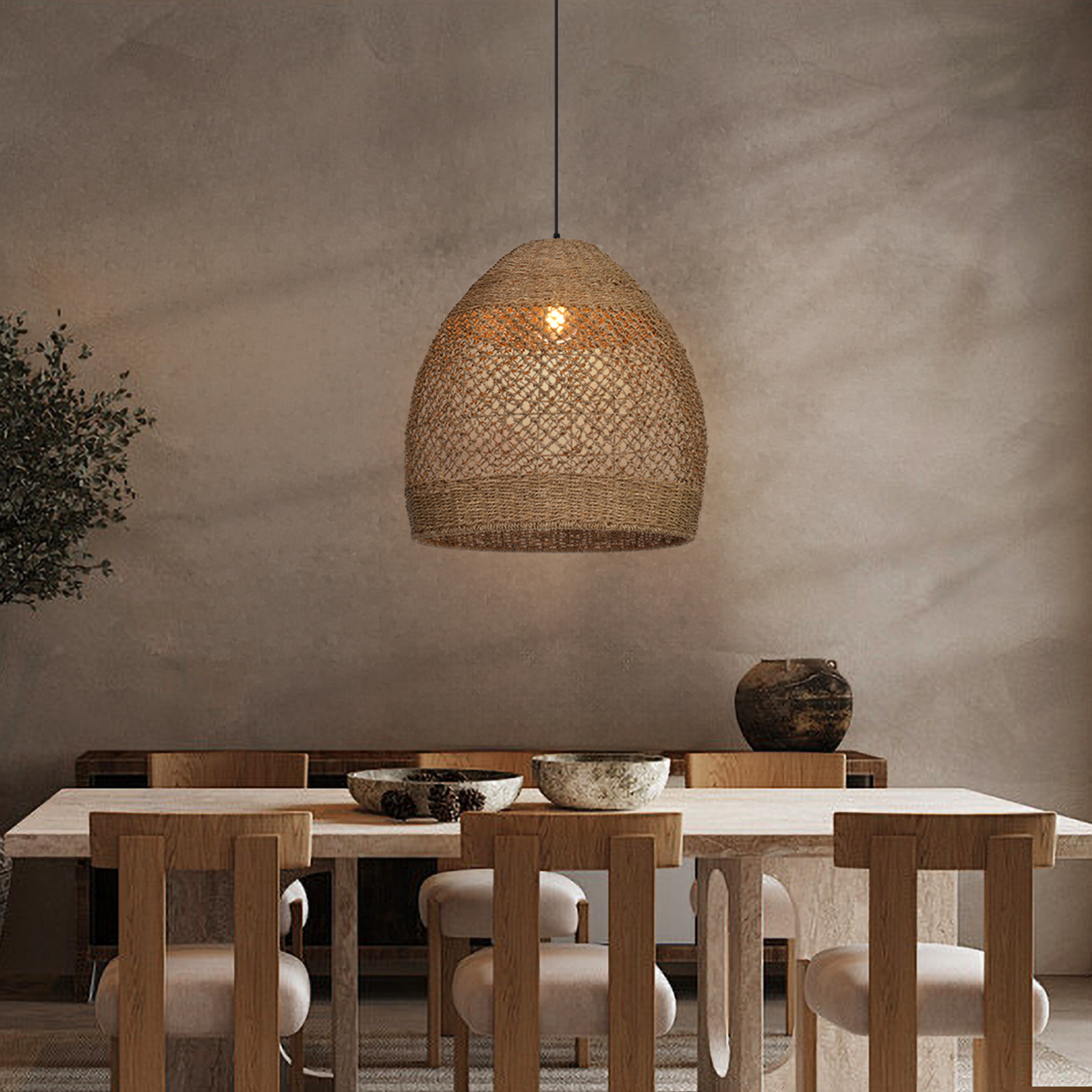 Natural Seagrass Lampshade Rattan Pendant Light Handmade Lamp Fixture