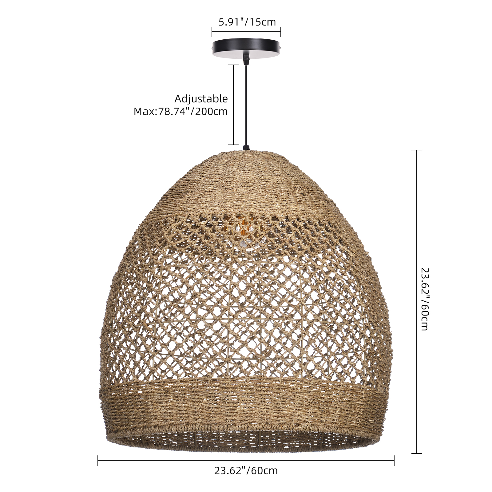 Natural Seagrass Lampshade Rattan Pendant Light Handmade Lamp Fixture