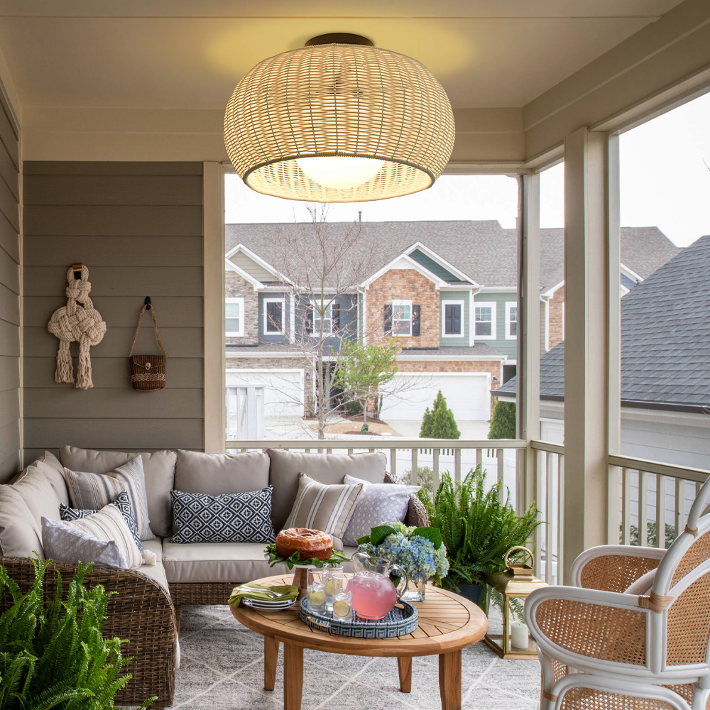 Outdoor Waterproof Imitation Rattan Ceiling Light - All-Weather Wicker Design