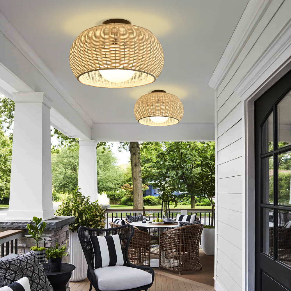 Outdoor Waterproof Imitation Rattan Ceiling Light - All-Weather Wicker Design