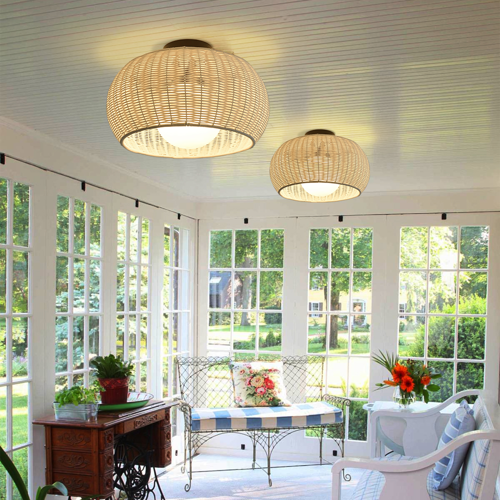 Outdoor Waterproof Imitation Rattan Ceiling Light - All-Weather Wicker Design