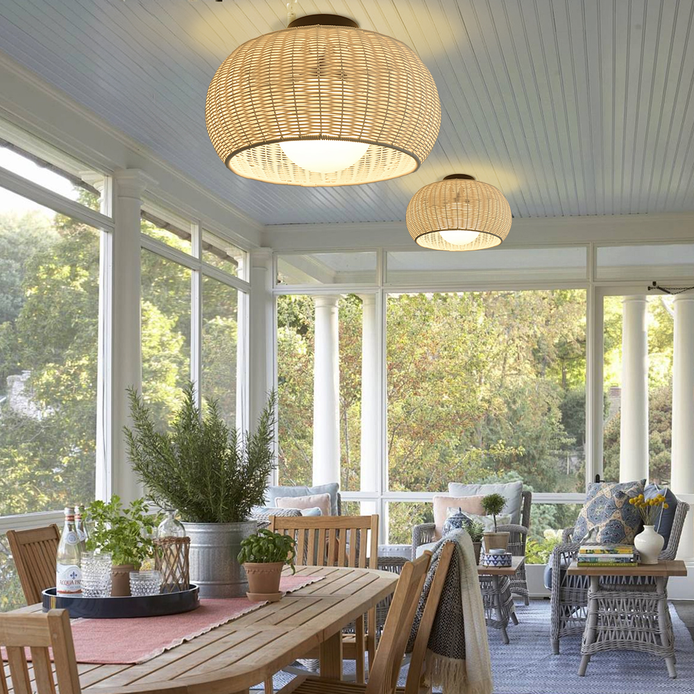 Outdoor Waterproof Imitation Rattan Ceiling Light - All-Weather Wicker Design