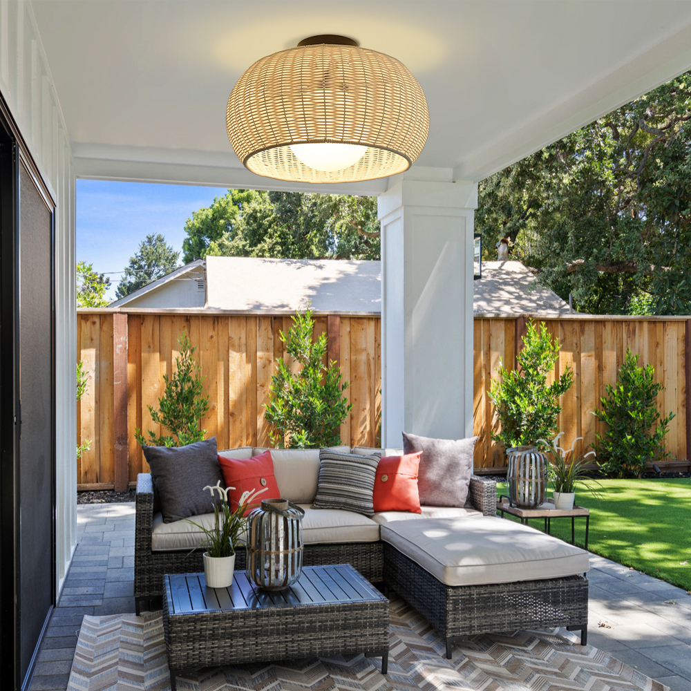 Outdoor Waterproof Imitation Rattan Ceiling Light - All-Weather Wicker Design