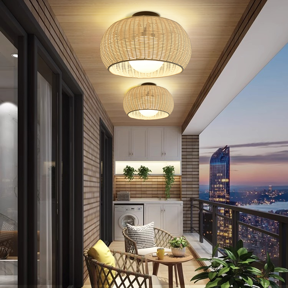 Outdoor Waterproof Imitation Rattan Ceiling Light - All-Weather Wicker Design