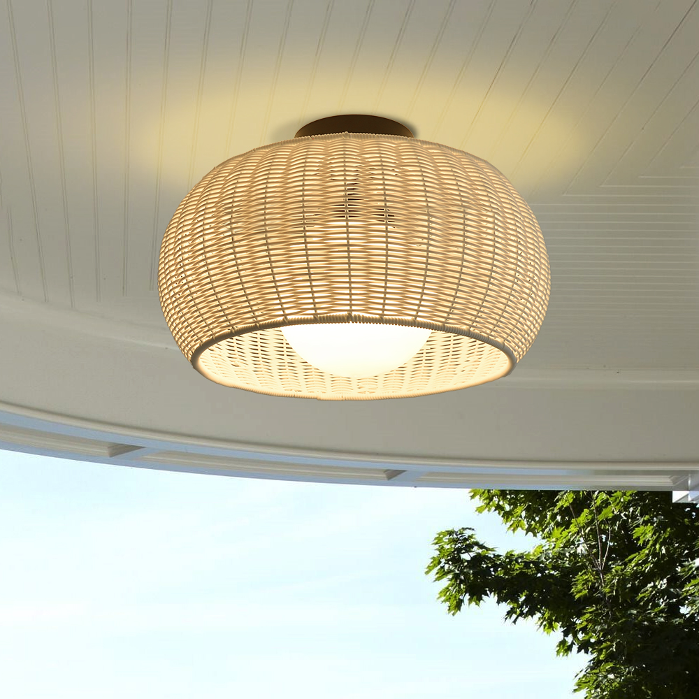 Outdoor Waterproof Imitation Rattan Ceiling Light - All-Weather Wicker Design