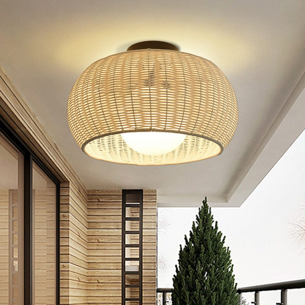 Outdoor Waterproof Imitation Rattan Ceiling Light - All-Weather Wicker Design