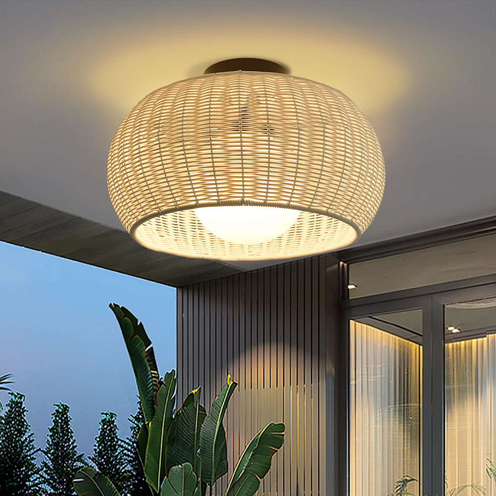 Outdoor Waterproof Imitation Rattan Ceiling Light - All-Weather Wicker Design
