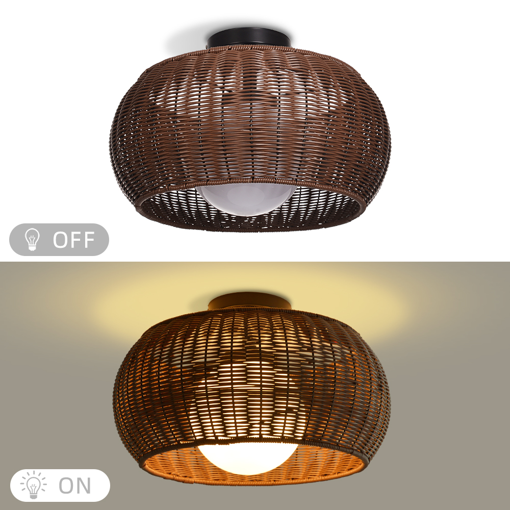 Outdoor Waterproof Imitation Rattan Ceiling Light - All-Weather Wicker Design