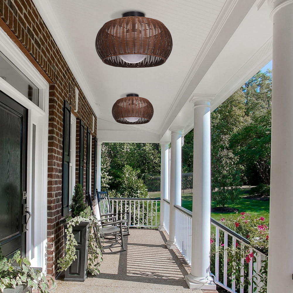 Outdoor Waterproof Imitation Rattan Ceiling Light - All-Weather Wicker Design