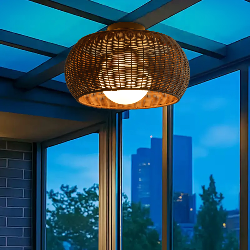 Outdoor Waterproof Imitation Rattan Ceiling Light - All-Weather Wicker Design