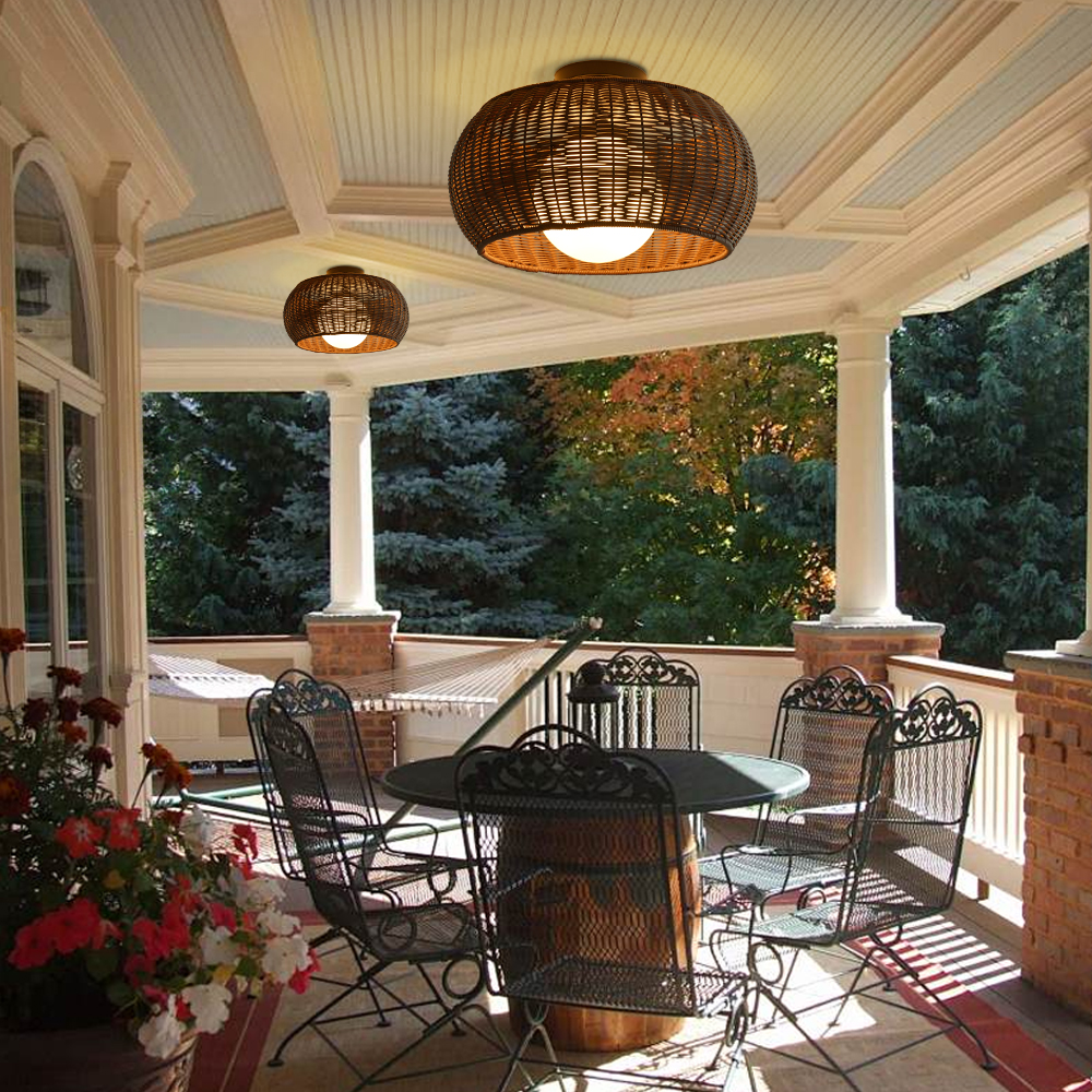 Outdoor Waterproof Imitation Rattan Ceiling Light - All-Weather Wicker Design