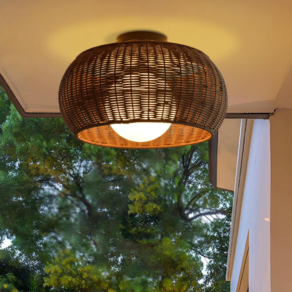 Outdoor Waterproof Imitation Rattan Ceiling Light - All-Weather Wicker Design