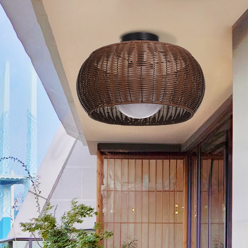 Outdoor Waterproof Imitation Rattan Ceiling Light - All-Weather Wicker Design