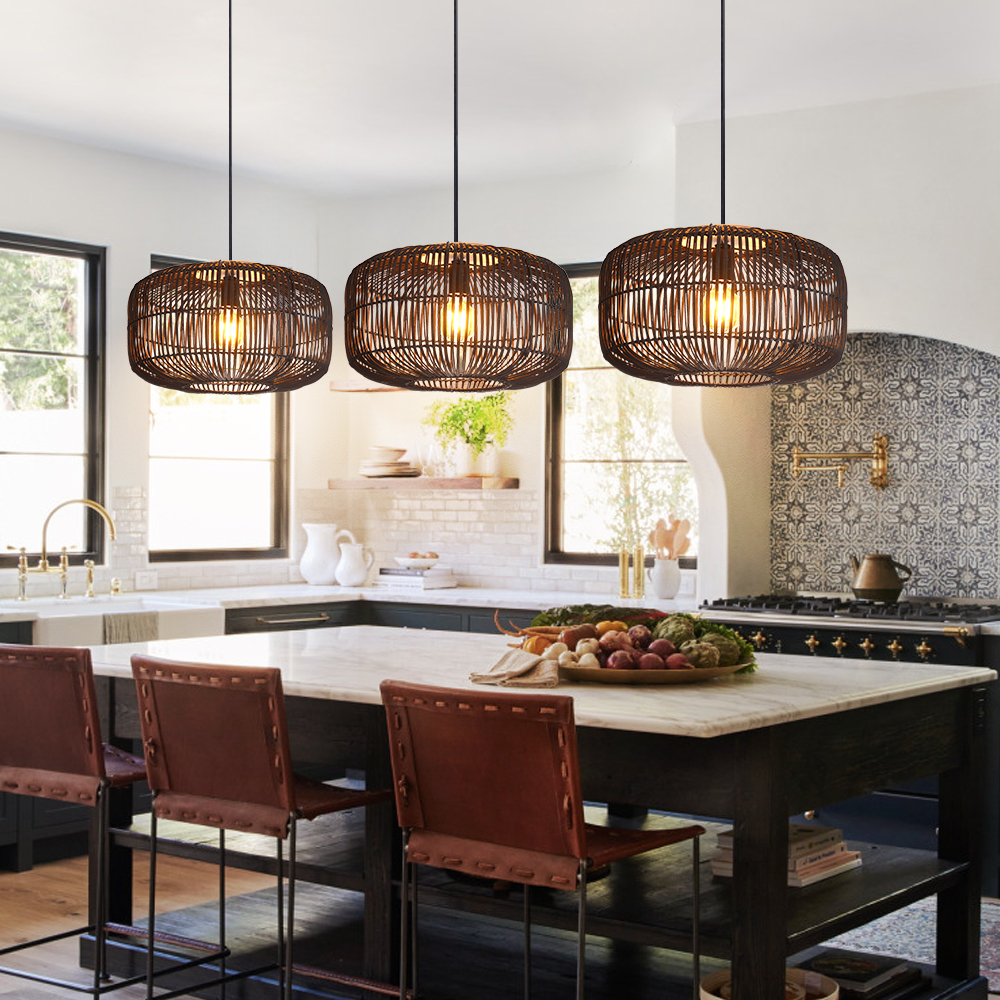 Capsule Shaped Rattan Pendant Light Dining Living Room