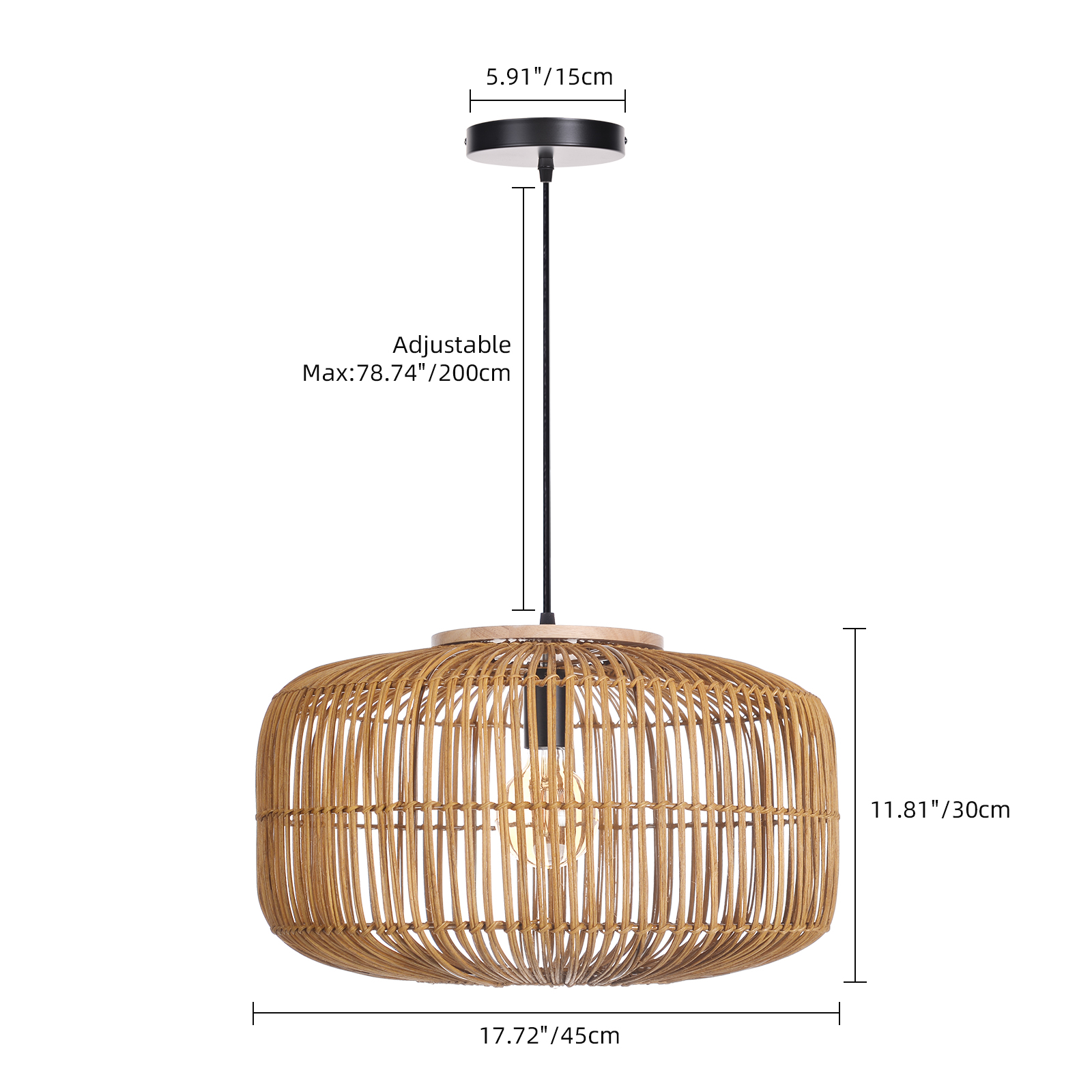 Capsule Shaped Rattan Pendant Light Dining Living Room