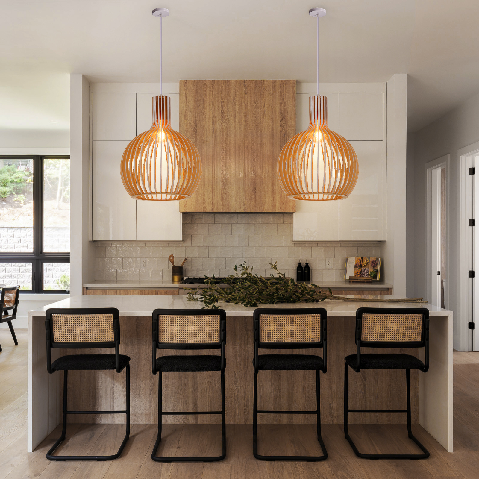 Unique Birdcage Wooden pendant light For Kitchen Island Living room