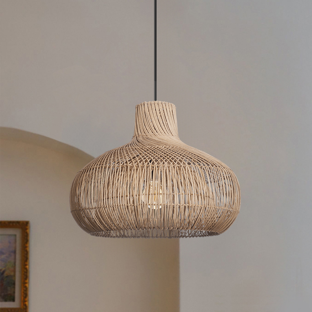Artisanal Garlic-Shaped Wabi-Sabi Rattan Pendant Light