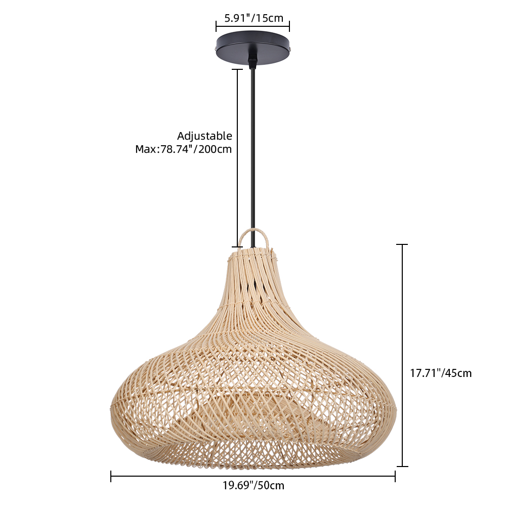 Artisanal Garlic-Shaped Wabi-Sabi Rattan Pendant Light