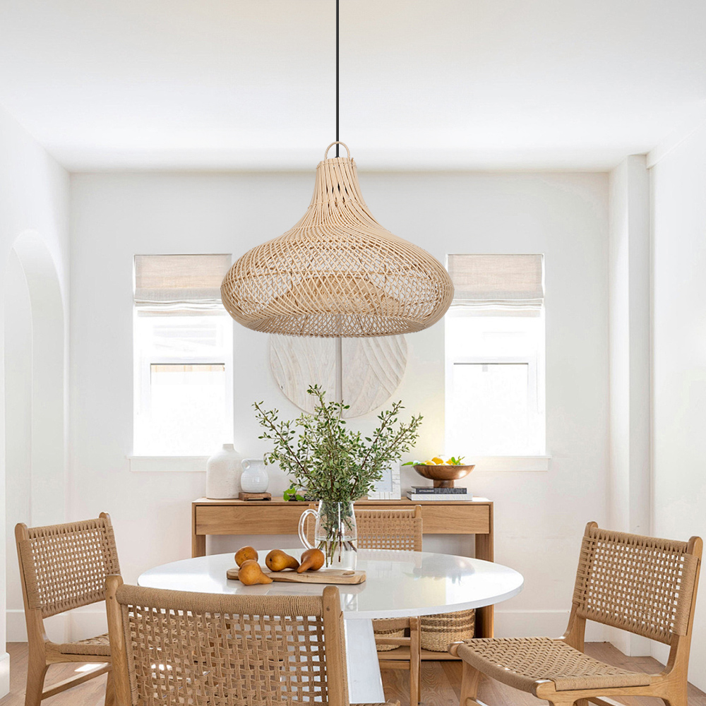 Artisanal Garlic-Shaped Wabi-Sabi Rattan Pendant Light