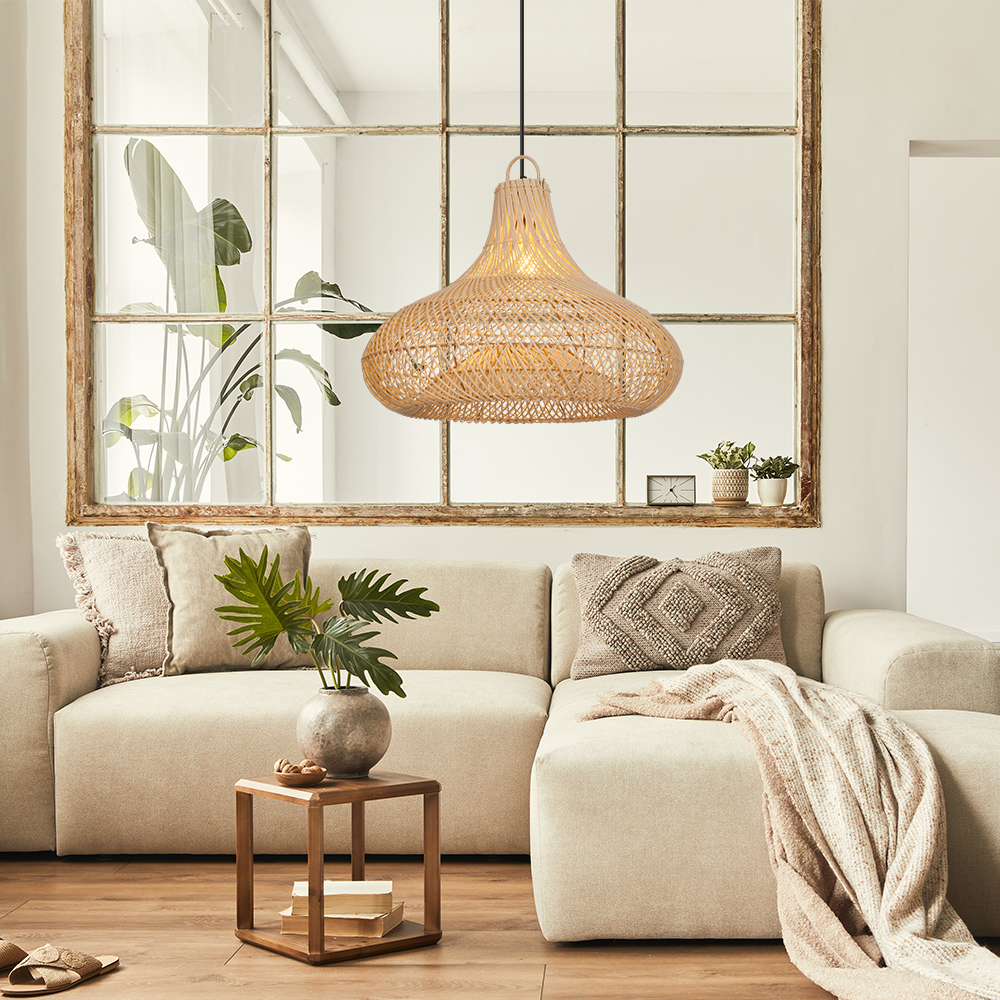 Artisanal Garlic-Shaped Wabi-Sabi Rattan Pendant Light