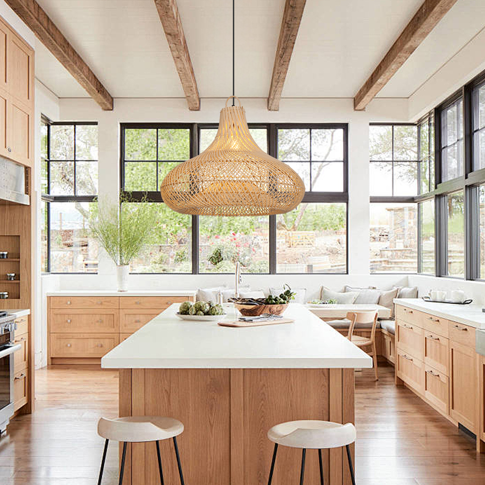 Artisanal Garlic-Shaped Wabi-Sabi Rattan Pendant Light