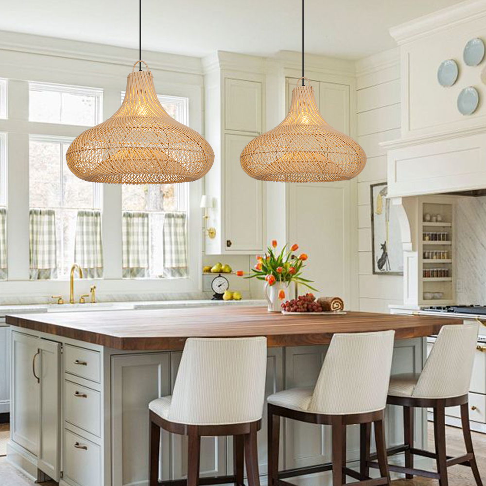 Artisanal Garlic-Shaped Wabi-Sabi Rattan Pendant Light