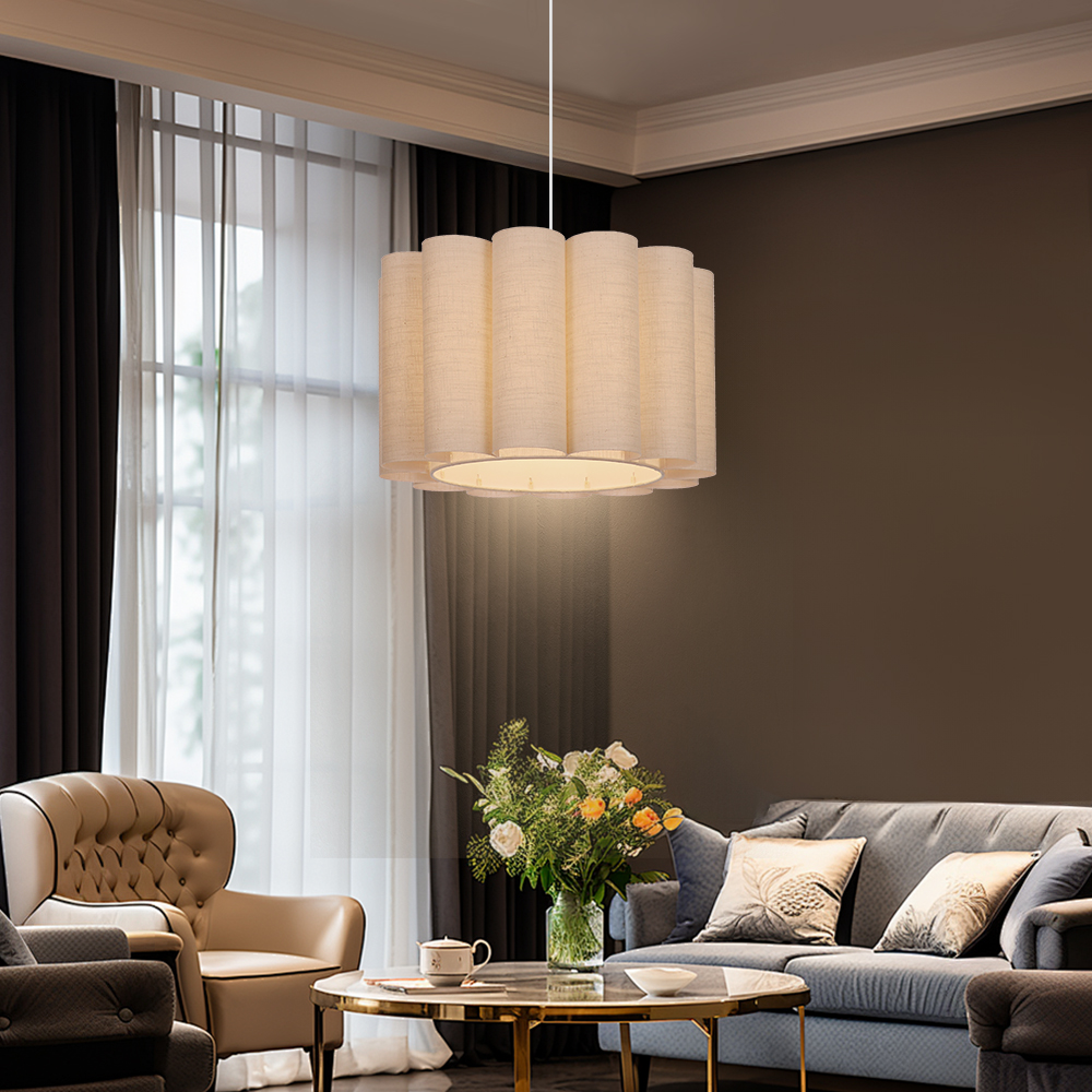 Buttercream Ruffled Linen Cylinder Pendant Light for Cozy Interiors