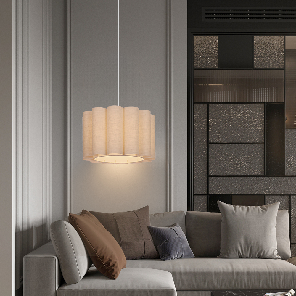 Buttercream Ruffled Linen Cylinder Pendant Light for Cozy Interiors