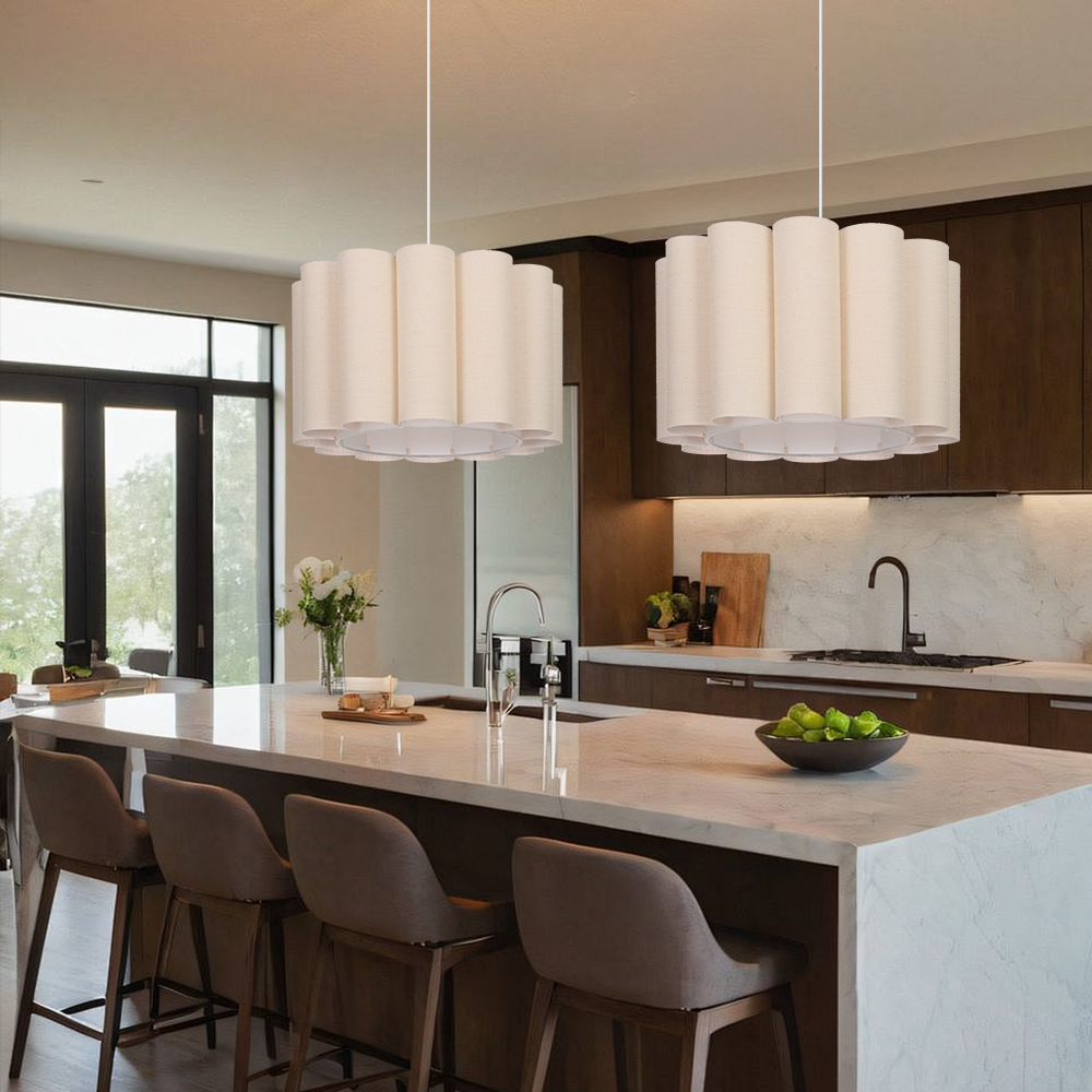 Buttercream Ruffled Linen Cylinder Pendant Light for Cozy Interiors