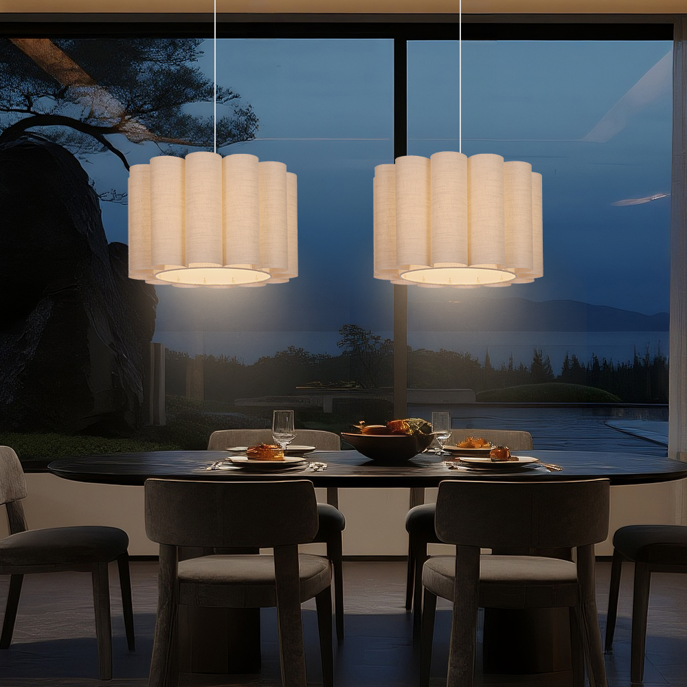 Buttercream Ruffled Linen Cylinder Pendant Light for Cozy Interiors