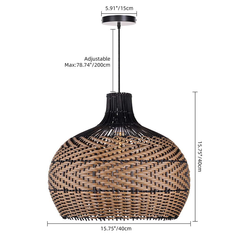 Wabi-sabi Black Rattan Ceiling Light Beautiful Herringbone Weave Pattern Pendants