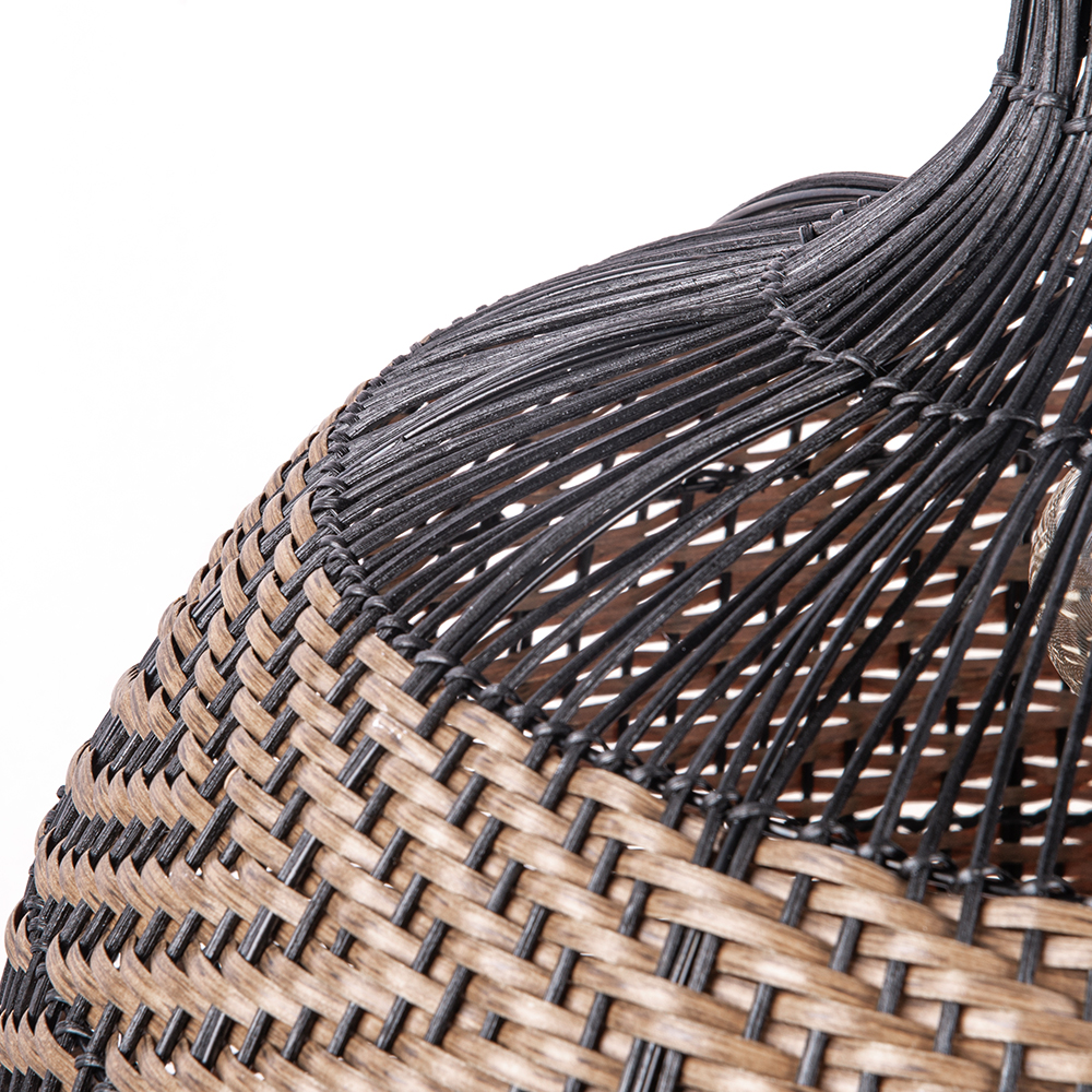 Black Rattan Ceiling Light Herringbone Weave Pattern Pendants