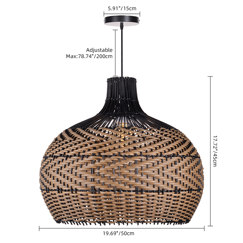 Wabi-sabi Black Rattan Ceiling Light Beautiful Herringbone Weave Pattern Pendants