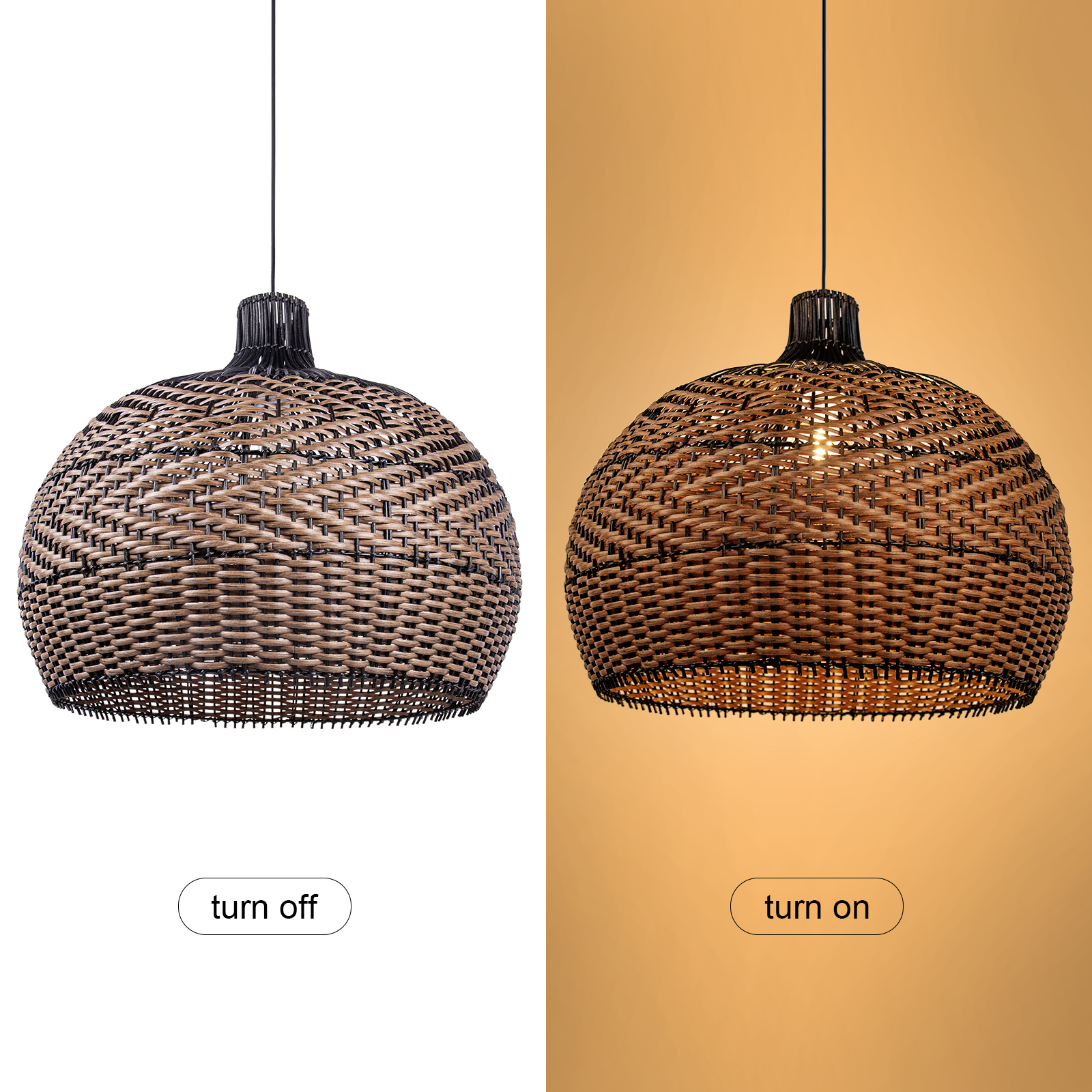 Black Rattan Ceiling Light Herringbone Weave Pattern Pendants