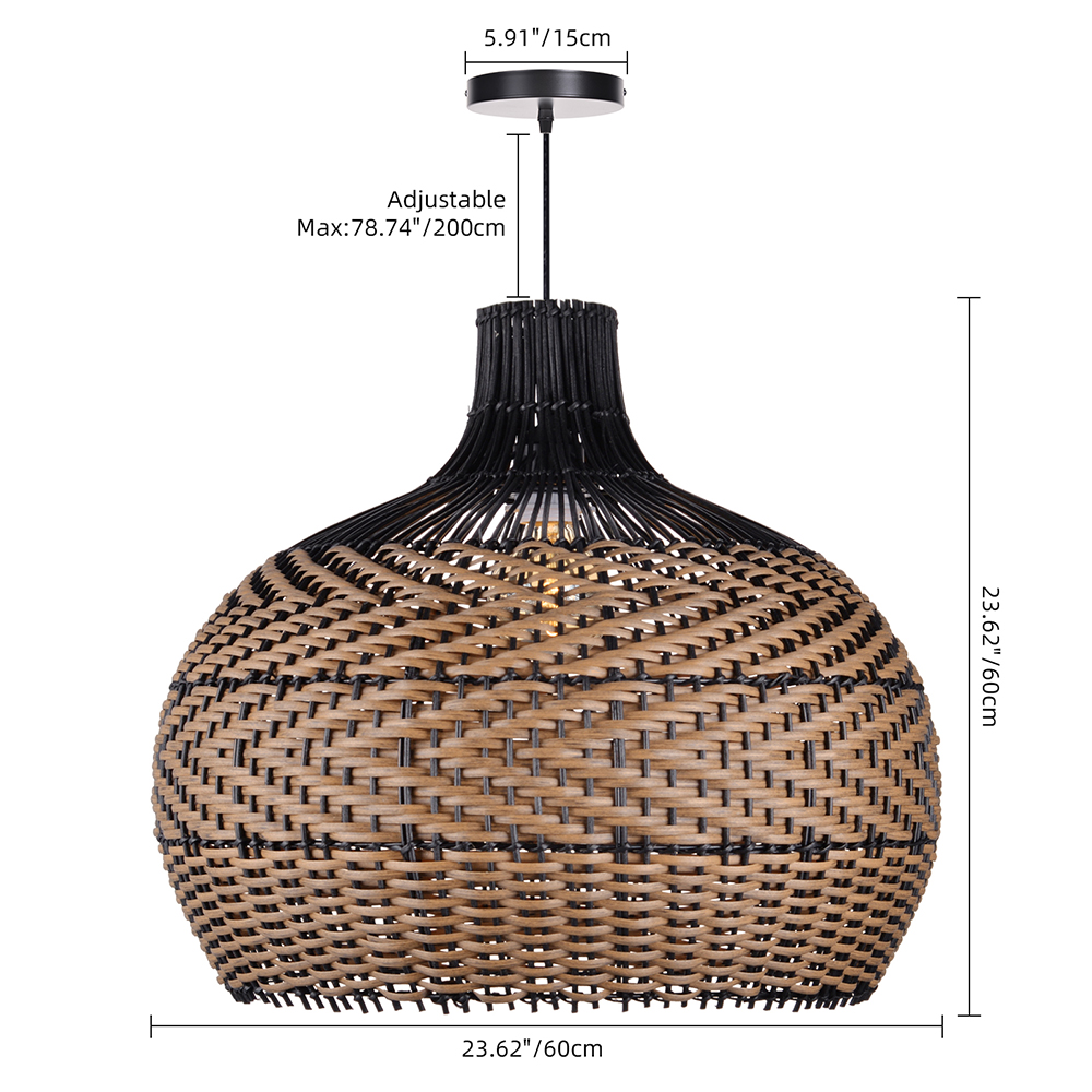 Wabi-sabi Black Rattan Ceiling Light Beautiful Herringbone Weave Pattern Pendants