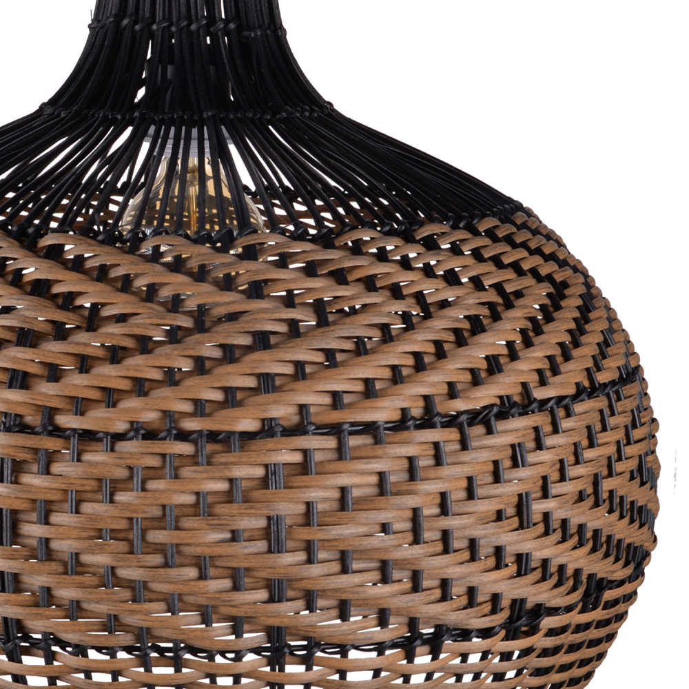 Wabi-sabi Black Rattan Ceiling Light Beautiful Herringbone Weave Pattern Pendants