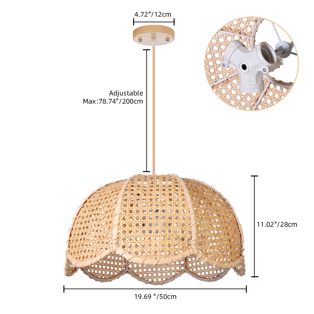 Rattan Scalloped Dome Pendant Lampshade Simplicity Rattan Hanging Chandelier