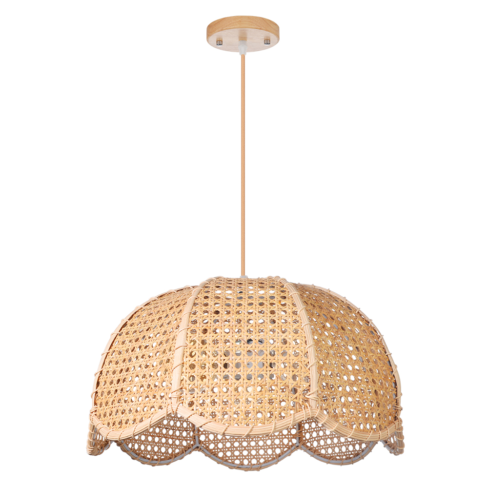 Rattan Scalloped Dome Pendant Lampshade Simplicity Rattan Hanging Chandelier