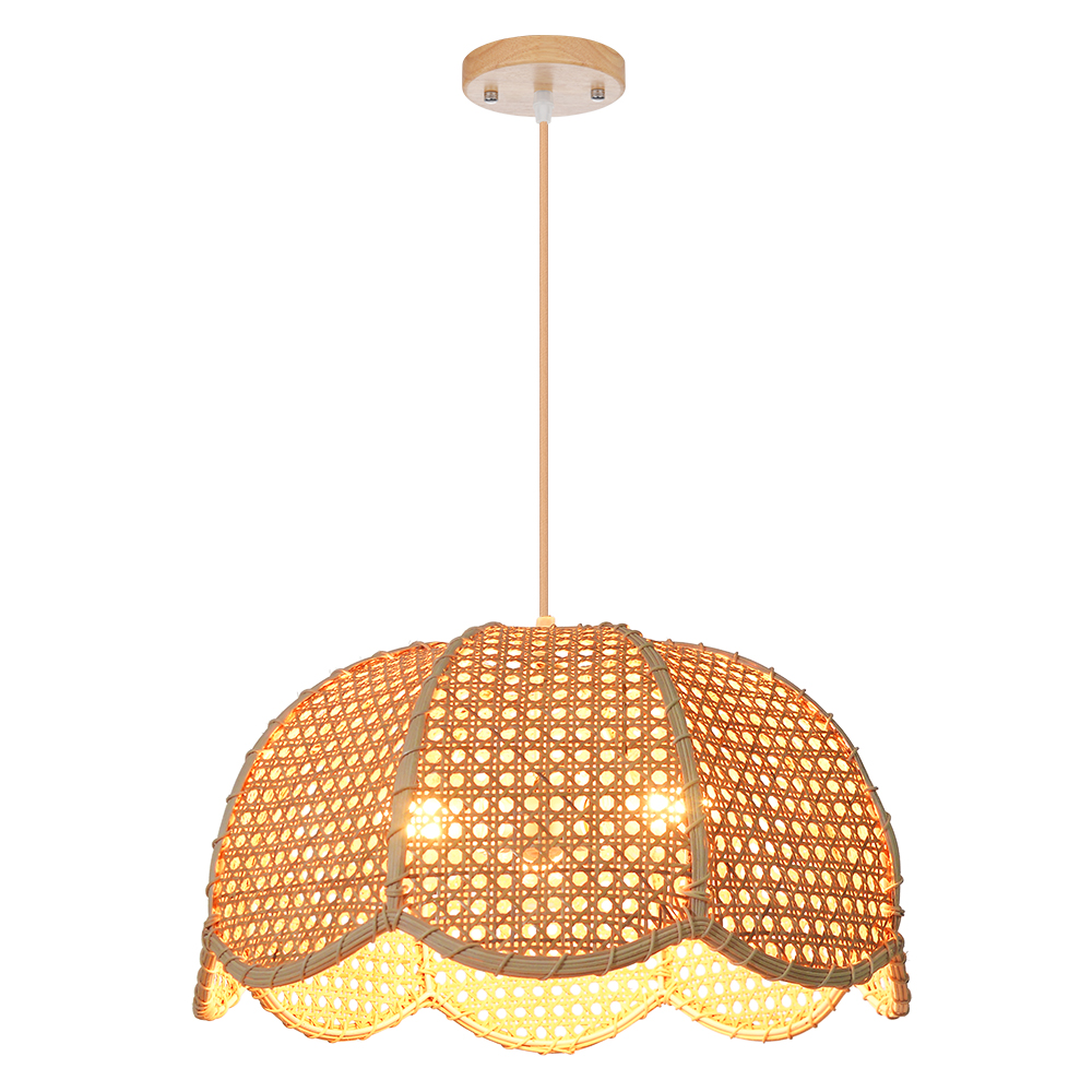 Rattan Scalloped Dome Pendant Lampshade Simplicity Rattan Hanging Chandelier