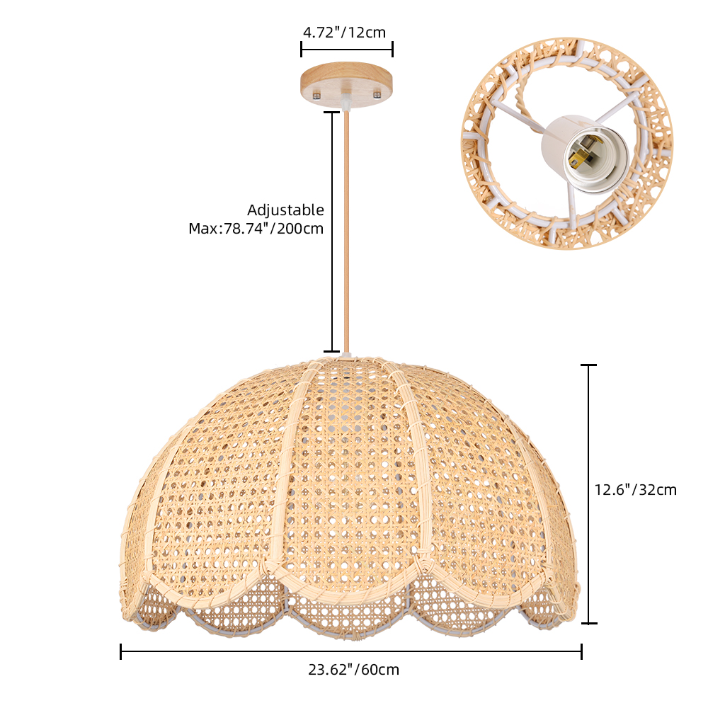Rattan Scalloped Dome Pendant Lampshade Simplicity Rattan Hanging Chandelier