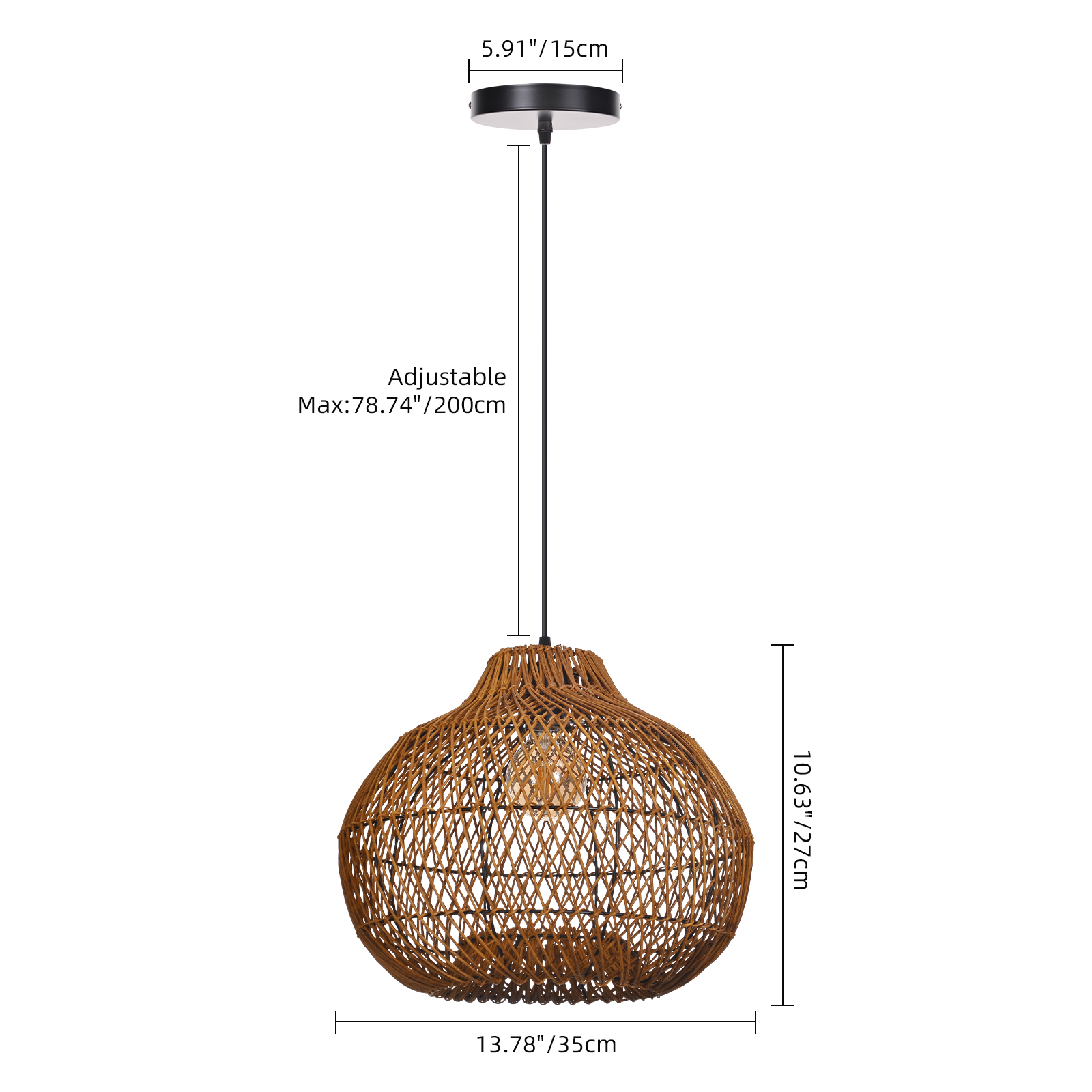 Vintage Handmade Rattan Pendant Light Natural Woven Ceiling Lamp