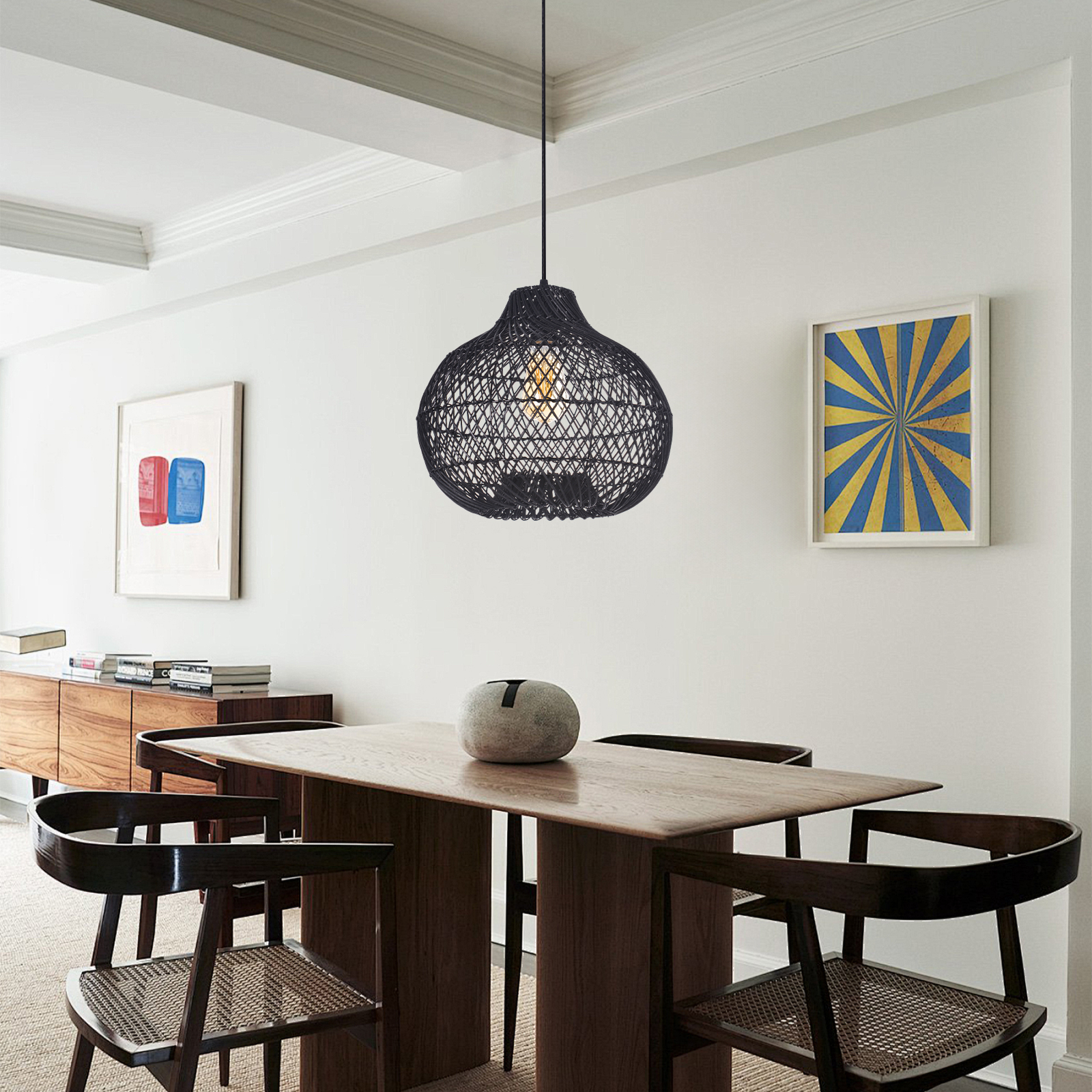 Vintage Handmade Rattan Pendant Light Natural Woven Ceiling Lamp