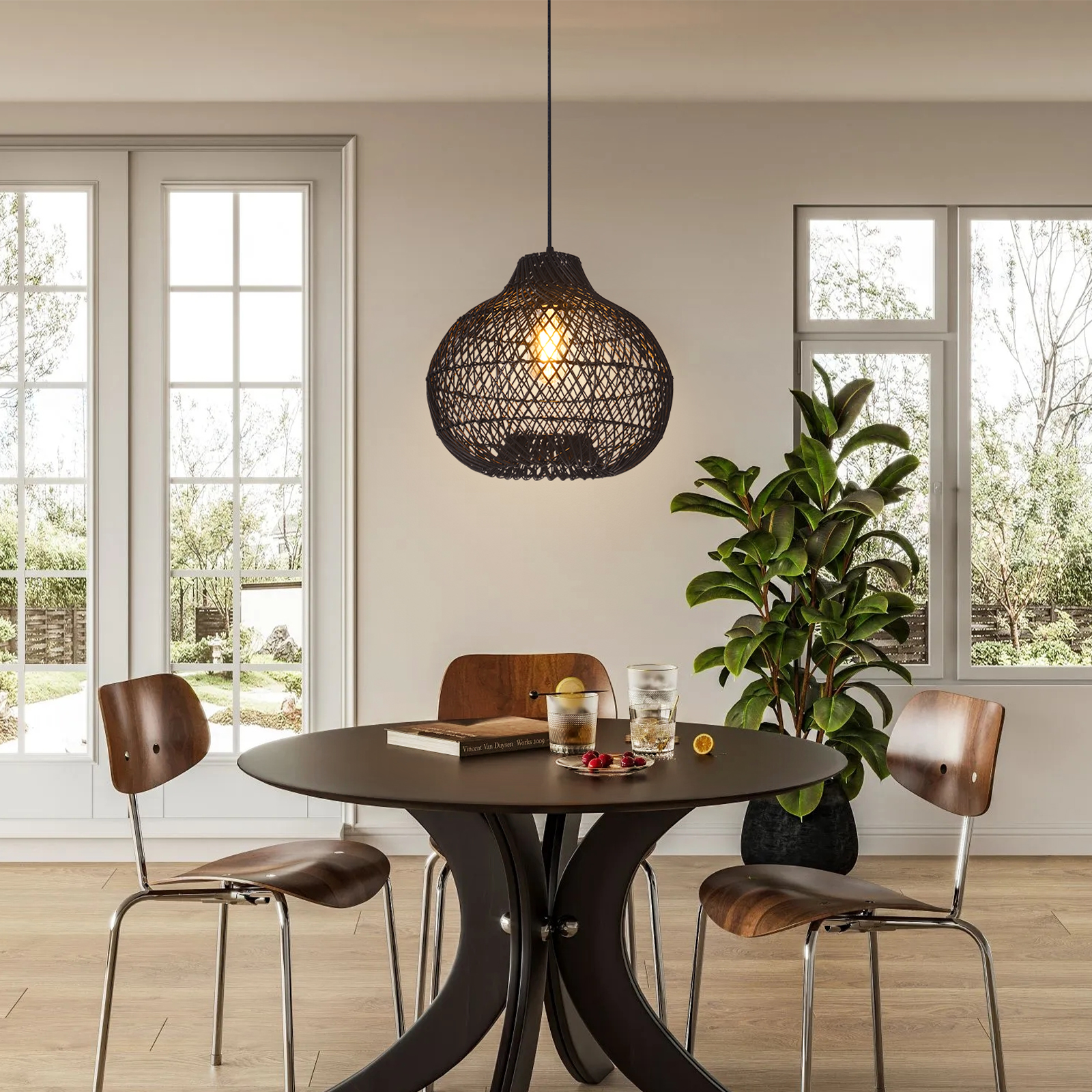 Vintage Handmade Rattan Pendant Light Natural Woven Ceiling Lamp