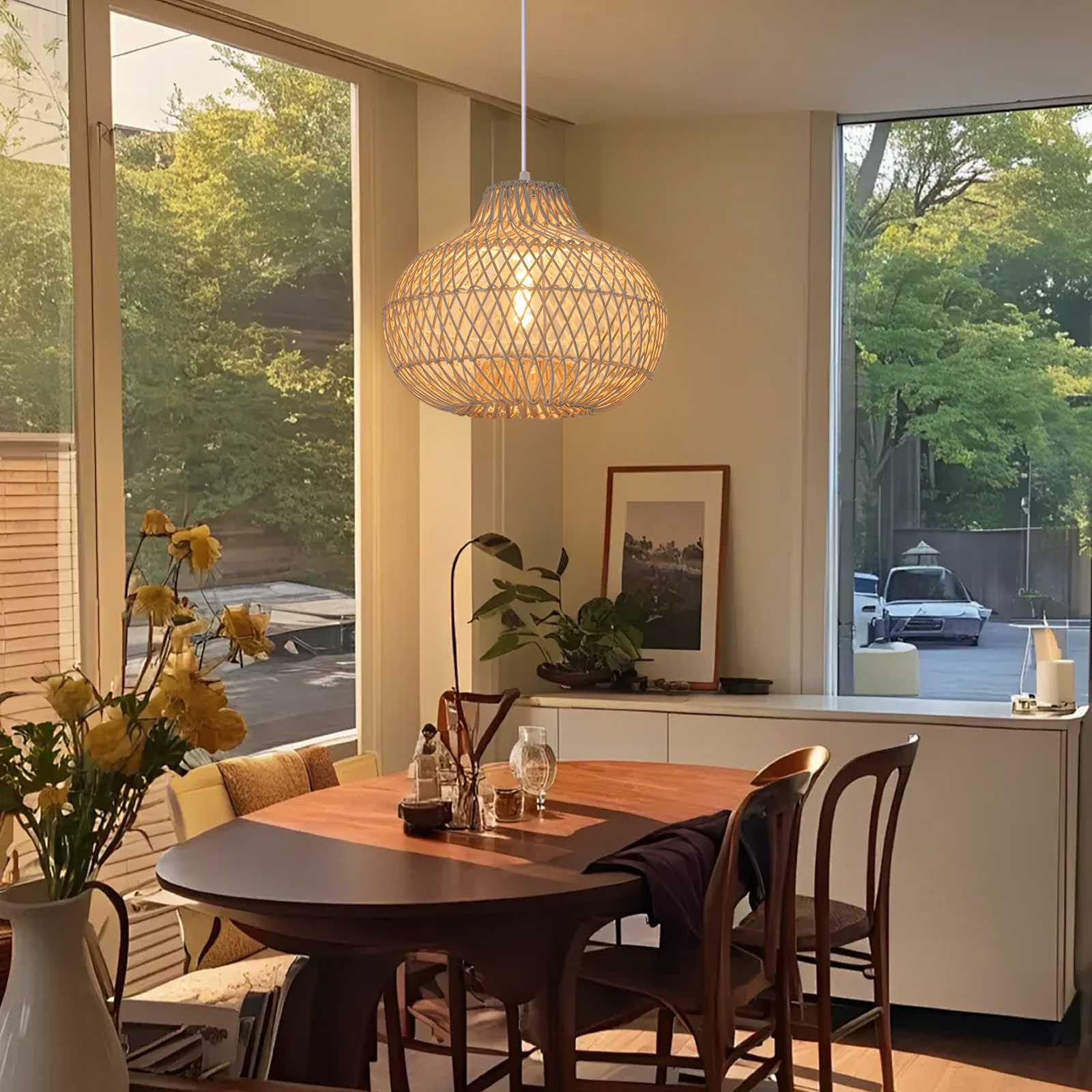 Vintage Handmade Rattan Pendant Light Natural Woven Ceiling Lamp