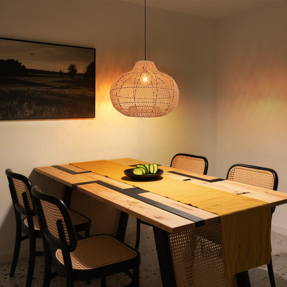 Scandinavian Rattan Chandelier Handwoven Japanese Coastal Pendant Light