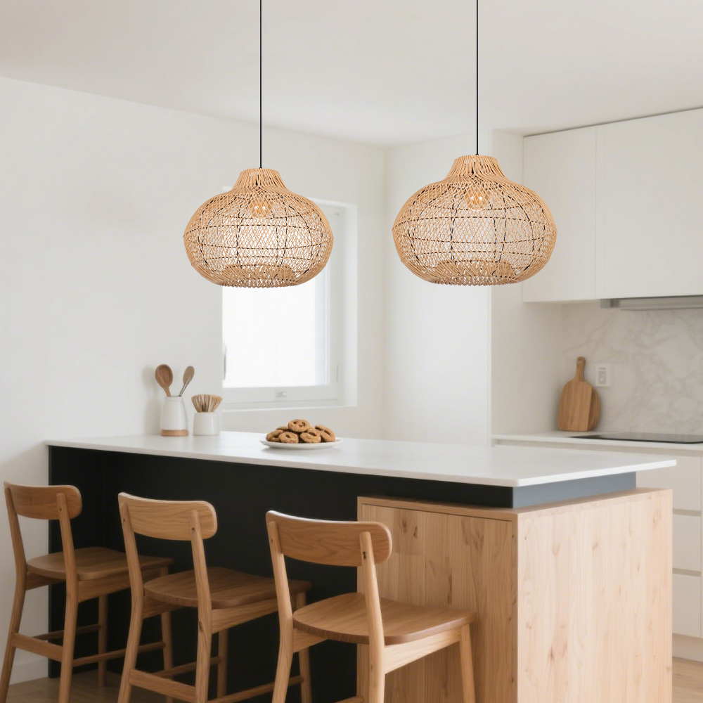 Scandinavian Rattan Chandelier Handwoven Japanese Coastal Pendant Light