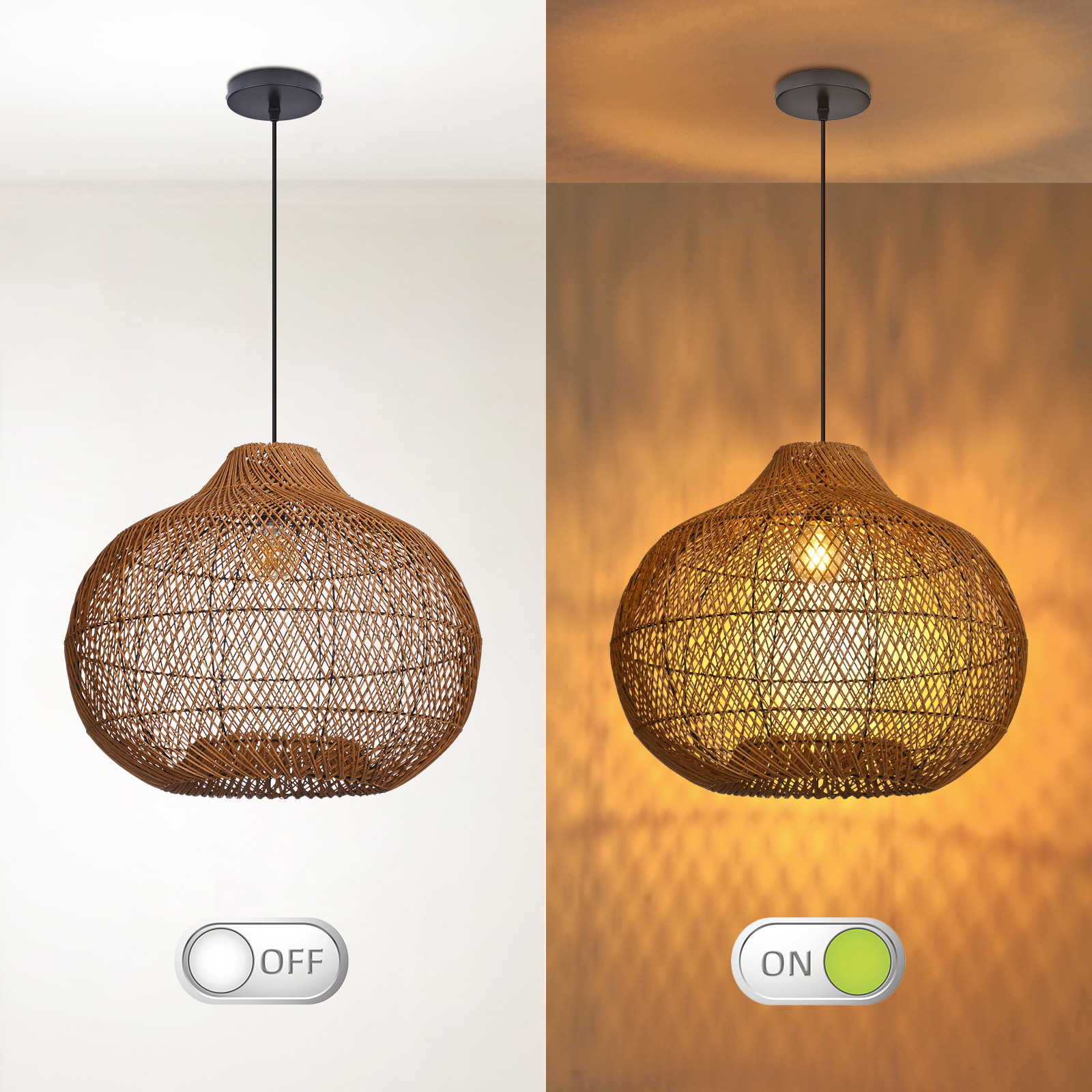 Vintage Handmade Rattan Pendant Light Natural Woven Ceiling Lamp